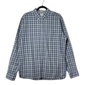Sewn for J CREW SLIM Blue &‎ White Plaid Size XL Long Sleeves Shirt 100% Cotton